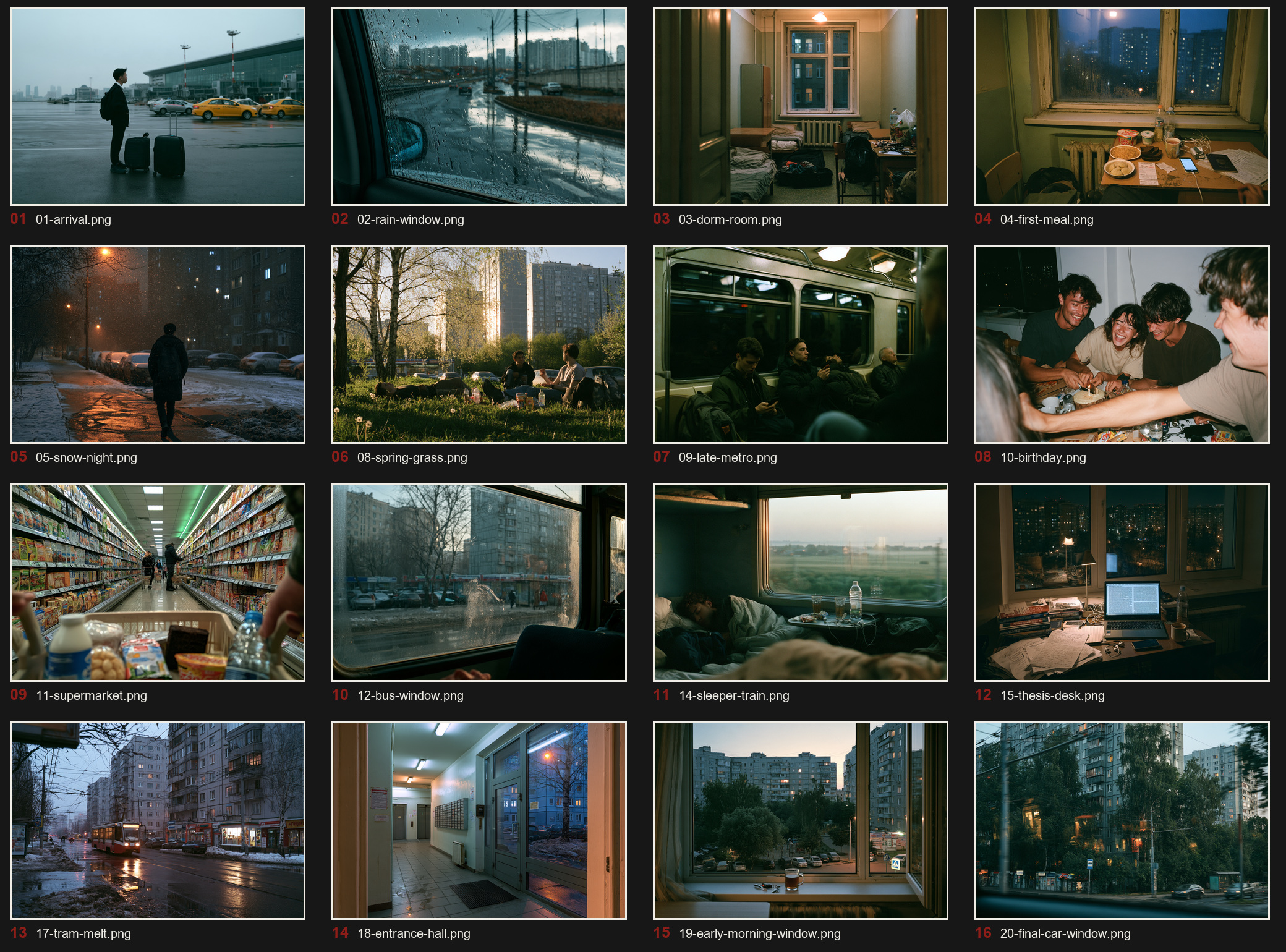 Contact sheet showing the sixteen selected images