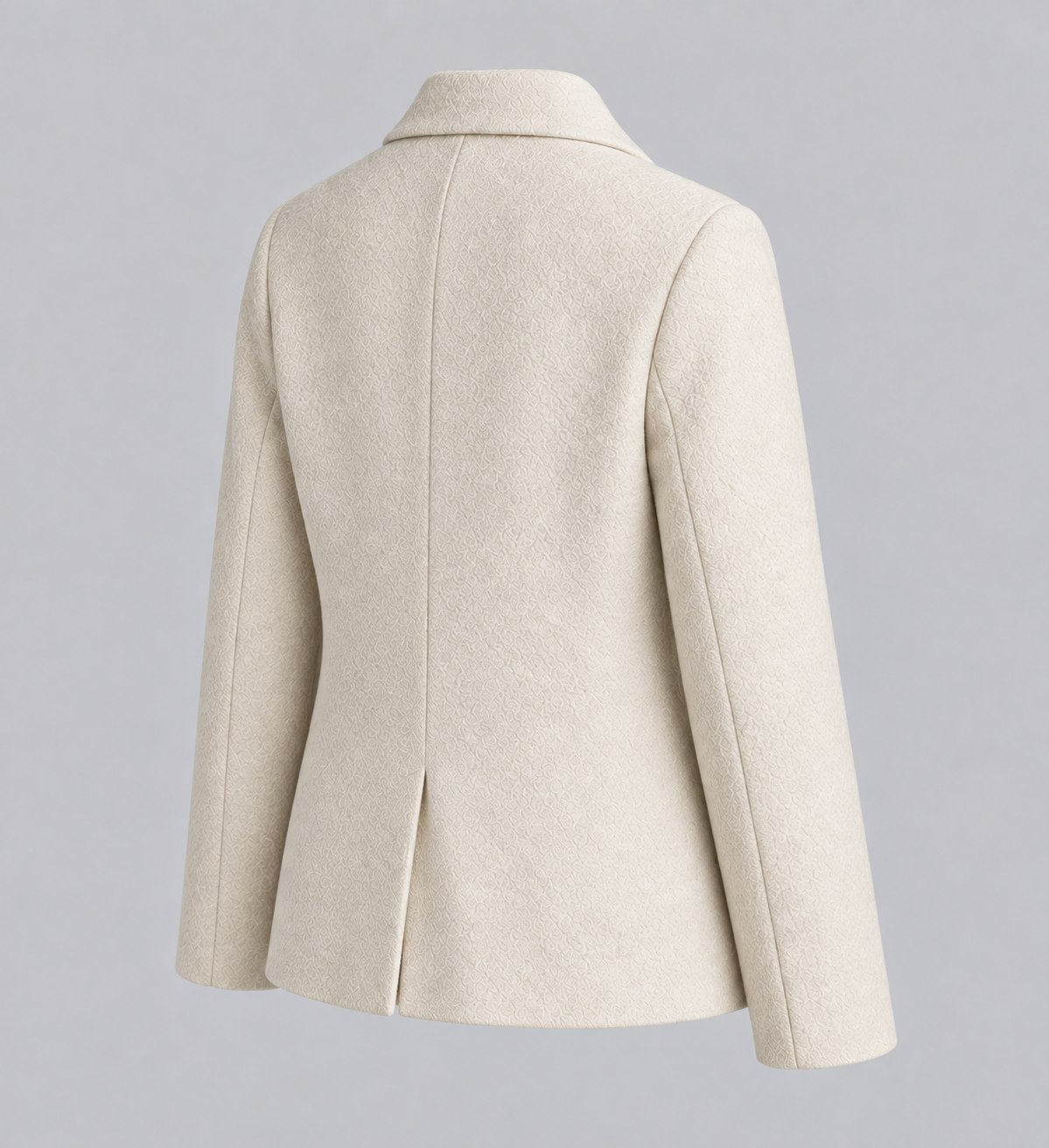 Approved three-quarter back view of cream short wool jacket