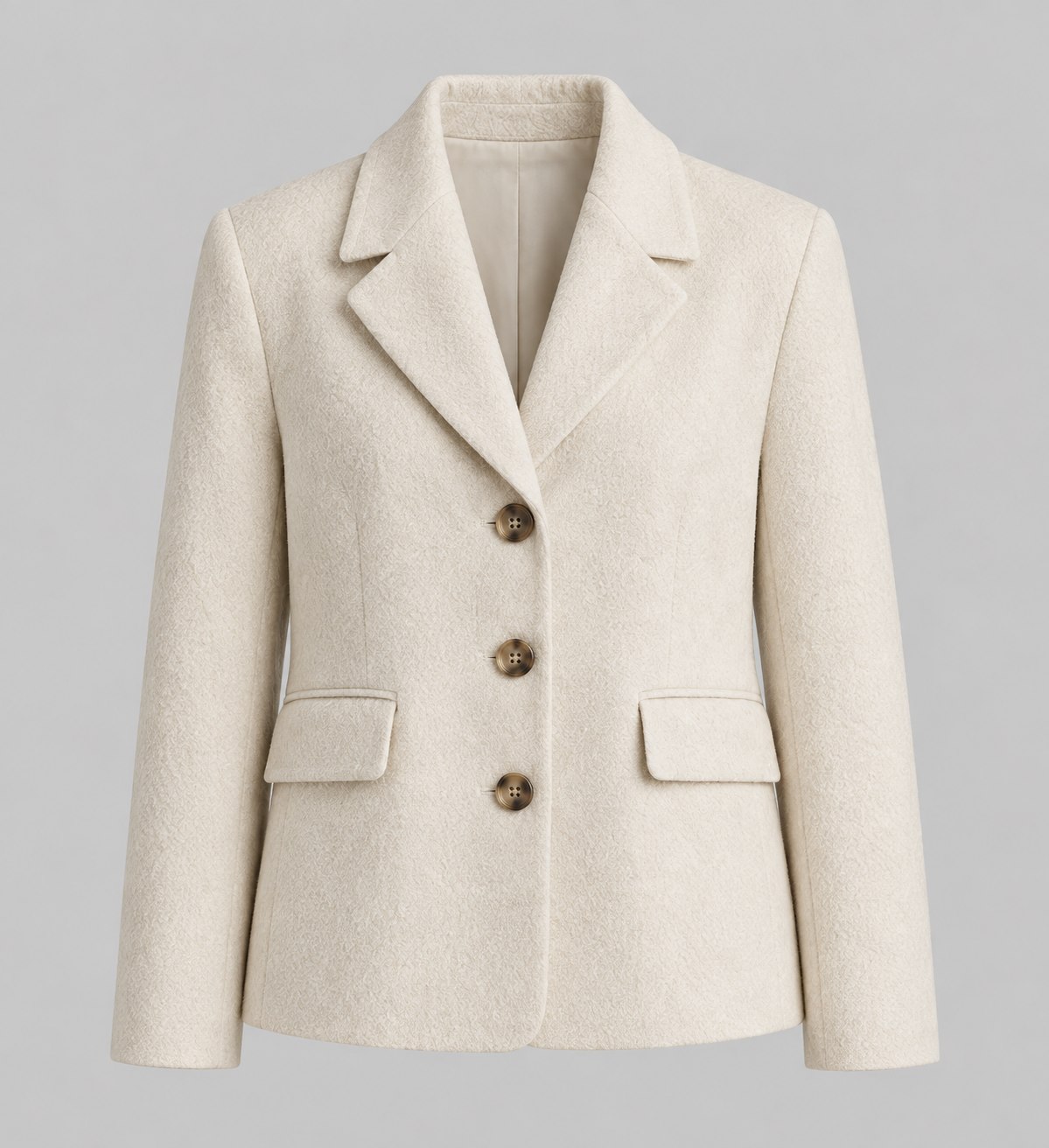 Approved front view of cream short wool jacket